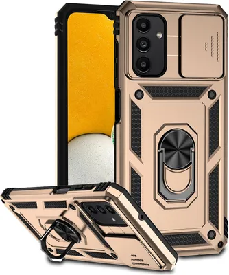 Produktbild von Galaxy A13 5G Hülle mit Schiebe Kamera Schutz und Ringhalter Ständer Robust Rüstung Schutzhülle für Samsung Galaxy A13 5G Gold