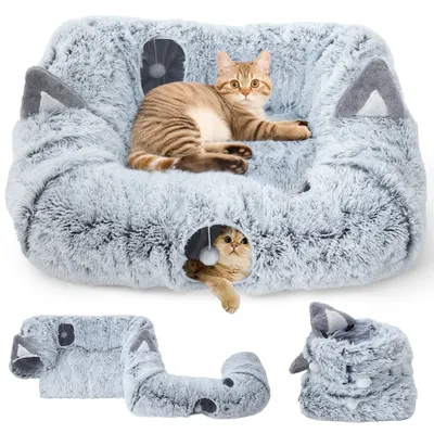 Zdjęcie produktu dla Pet Play Tunnel Pluszowa i interaktywna zabawka dla kotów i psów, tunel do zabawy dla kotów z milutkim futerkiem, szary, ok. 50 cm x 25 cm