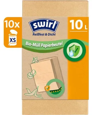 Produktbild von Swirl -Müll-Papierbeutel, 10l, 10 l, Braun, Papier, 210 mm, 280 mm, 10 Stück(e)