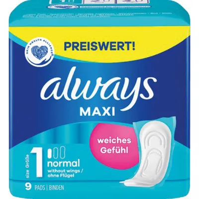 Obrázek produktu pro Vždy hygienické vložky Maxi 9 kusů dermatologicky testováno