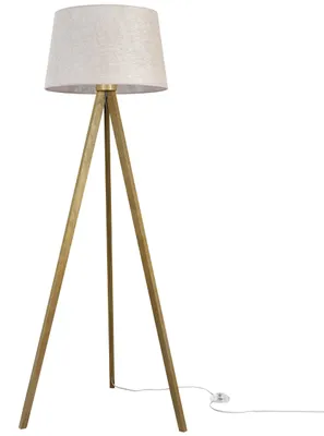 Produktbild von Stehlampe Dreifuß Eiche mit Kegelschirm Leinen Hellbeige 44 cm E27 – Moderne Standleuchte