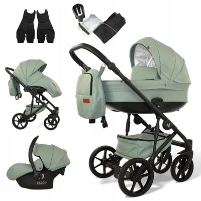 Produktbild von Mommo Deluxe 3-in-1 Kombikinderwagen Mint Kunstleder mit Babyschale