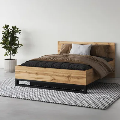 Produktbild von Schlafzimmer Bett Liegefläche 160x200 cm in Eiche mit aufklappbarem Lattenrost - HENDERSON-83