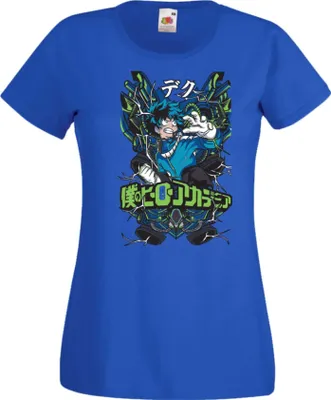 Zdjęcie produktu dla Koszulka Damska My Hero Anime Academia Izuku Midoriya Var-001, Lady L / Niebieski