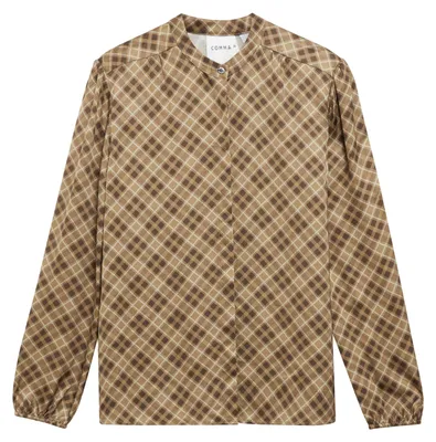 Produktbild von Comma Bluse Braun Größe 38 aus Viskose mit durchgehendem Print, schmalem Stehkragen