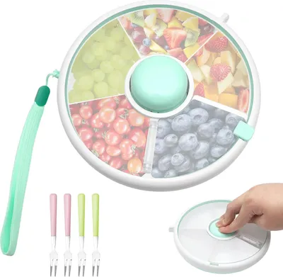Produktbild von Praktische drehbare Snackbox mit Fächern und Gabeln für unterwegs