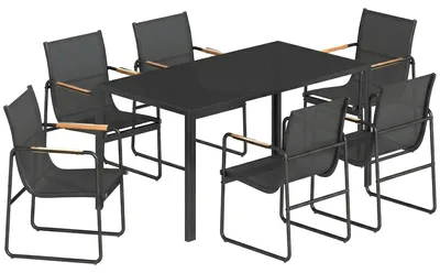 Obrázok produktu pre Sada záhradného nábytku pozostávajúca zo skleneného stola a 6 stoličiek | Farba: Čierna | Rozmery: 150x80x73 cm