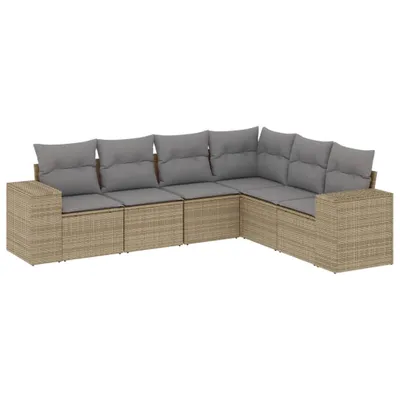 Produktbild von 6-tlg. Garten-Sofagarnitur mit Kissen Beige Poly Rattan