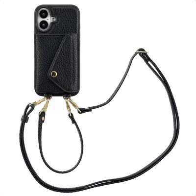Zdjęcie produktu dla Etui na telefon Selencia Sera ze sznurkiem i kopertą na karty do Apple iPhone 16 - czarne