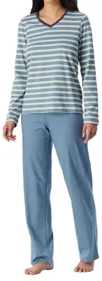 Produktbild von Schiesser Casual Essentials Schlafanzug Lässiges langes Schlafanzug-Set, Mit V-Ausschnitt, Aus 100% Baumwolle hellblau 44