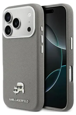 Produktbild von KARL LAGERFELD case passend für IPHONE 17 Pro kompatibel mit MagSafe KLHMP17L6PFKCLG (PU FW W/ K&C Head Pin) gray