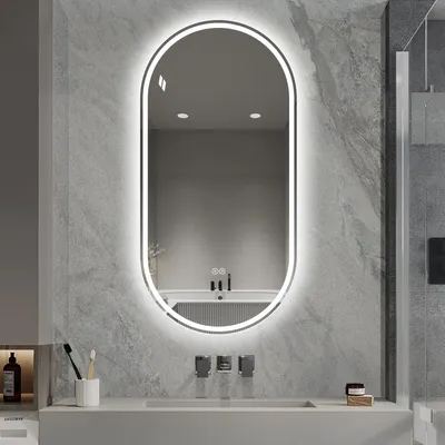 Produktbild von LED Badspiegel Oval 60x120 cm Rahmenlos Wandspiegel Smart Mirror Anti Beschlag Touch Screen Dimmbar Silber