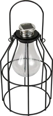 A solar-powered lantern with a vintage bulb design.