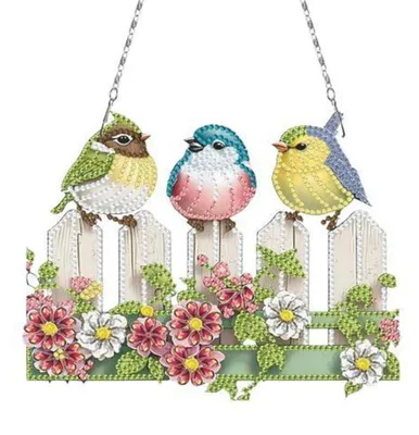 Produktbild von Diamond Painting Fensterbilder Set mit Kette Grüner Vogel Anhänger für Fenster & Garten