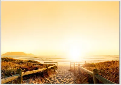 Produktbild von Wallario Wandbild Strand in Südafrika II - Himmel in orange, Größe: 70,30 x 100,30 cm, Poster mit weißem Kunststoffrahmen