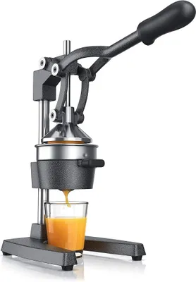Produktbild von '- Saftpresse - Handentsafter Edelstahl - mechanischer Entsafter – Orangenpresse Zitruspresse manuell mit Hebel – für Orangen Pampelmusen Zitrusfrüchte - massive Bauweise