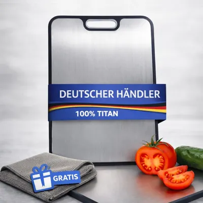 Productafbeelding van Titan snijplank – antibacterieel, nikkelvrij, hygiënisch, antislip | 100% titanium, beschermt messen | Grote keukenplank inclusief multifunctionele doek, exclusief verkrijgbaar in de Schwarz webshop