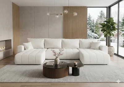 Produktbild von CORNERO Ecksofa LARA mit Schlaffunktion und Bettkasten Couch Sofa U-Form Eckcouch Wohnlandschaft mit Schlaffunktion Weiß
