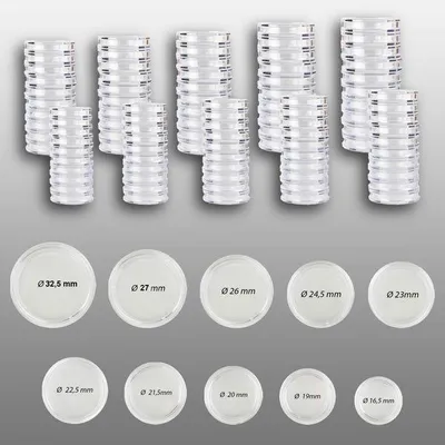 Produktbild von Prophila Collection Münzkapsel-Sortiment Euro 16,5 bis 33 mm Innendurchmesser, insgesamt 100 Kapseln