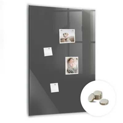 Produktbild von Magnetische Wandtafel aus Glas – Memotafel mit gebogener Vorderseite – Enthält 5 Magnete – 70x100 cm – Graue Farbe