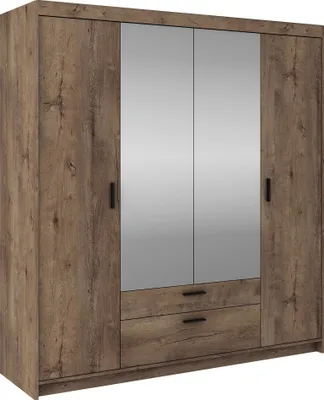 Produktbild von Masseno Drehtürenschrank ELENORA 176,3 cm Kleiderschrank Schlafzimmer Schrank 4-türig mit Spiegel Braun
