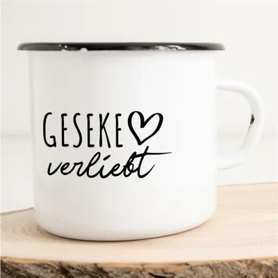 Produktbild von Huuraa Emaille Tasse Geseke  Geschenk Kaffeebecher Vintage 300ml Geseke  Präsent