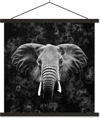 Produktbild von MuchoWow® Textilposter Elefant - Tiere - Rauchen - Schwarz - Weiß 40x40 cm mit schwarzem Rahmen - Fotos