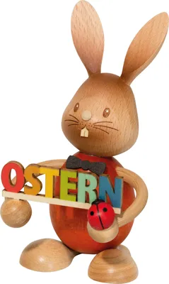 Produktbild von Drechslerei Kuhnert - Dekofigur aus Holz - Stupsi mit Osterschrift - ca. 12cm