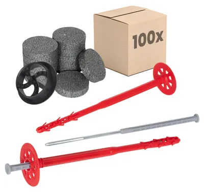 Produktbild von PROTEKTOR 100x Dämmstoffdübel Set Ø10x280mm inkl. Rondelle, Fräser & Stahlnagel für WDVS Außenisolierung, ETA-e Schlagdübel Fassadendübel Tellerdübel aller Nutzungskategorien