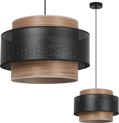 Immagine prodotto di Legno Trio lampada a sospensione nero 1 luce paralume impiallacciato noce reticolo