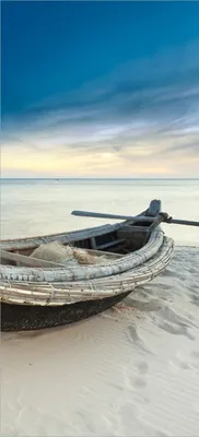 Produktbild von Türtapete Türposter Fischerboot am Strand mit Sonnenuntergang - Größe: 93 x 205 cm