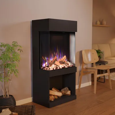 Produktbild von Glow Fire Elektrokamin 'PR12' in Schwarz| LED Standkamin in schwarz mit Heizung (1500 W) | HxBxT: 130x61,5x40cm