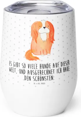 Produktbild von Mr. & Mrs. Panda Weinbecher Hund Cavalier King Charles Spaniel - Weiß - Geschenk, Sprüche, Thermobecher, thermosbecher, Spruch, Thermo Becher, Cockerspaniel, Bester