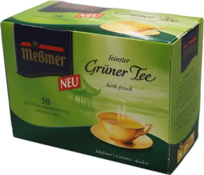 A box of Meßmer green tea.