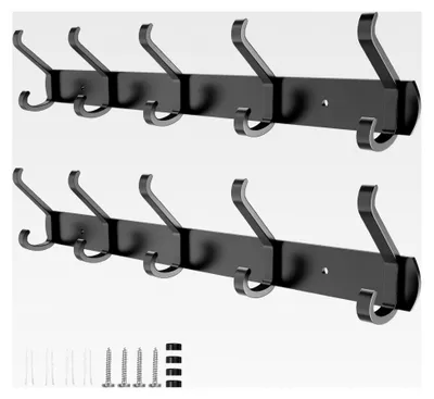 Produktbild von Wandkleiderhaken, 2 Stück Garderobenhaken mit 5 Haken, Metallhakenleiste für Schlafzimmer, Bad und Küche (Schwarz)