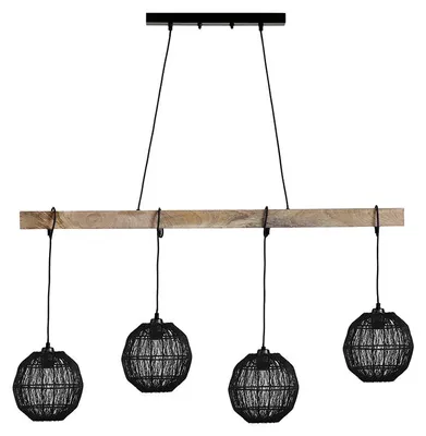 Produktbild von LED Hängeleuchte, Metall schwarz, Holz, 4 Flammig, H 140 cm