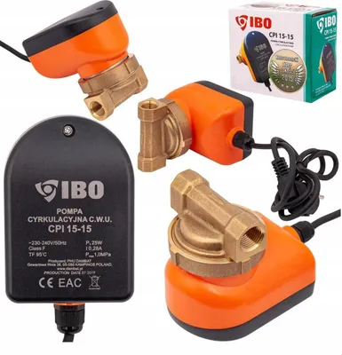 A collage of images showing a water circulation pump and its packaging.