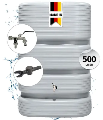 Produktbild von 4rain QUADRO Regentonne Wandtank Komplett-Set 500 Liter betongrau inkl. Chrom-Doppelauslaufhahn und Fallrohranschluss