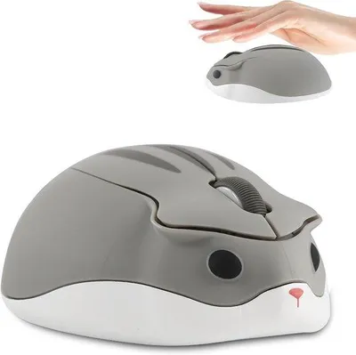 Produktbild von Draadlose Computermuis mit kleinem Tiermotiv, 1200 DPI, tragbar, für Gaming, Büro, Studium und Reisen, grau.