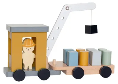 Obrázok produktu pre Montessori detský drevený žeriav s odnímateľným prívesom a 8 magnetickými blokmi