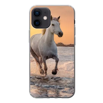 Produktbild von MuchoWow® Handyhülle Schutzhülle Hülle für iPhone 12 Pferde - Sonne - Meer - Strand - Tiere Silikon Softcase Handy Hülle - Schutzhülle