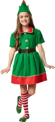 A young girl dressed as an elf for Christmas.