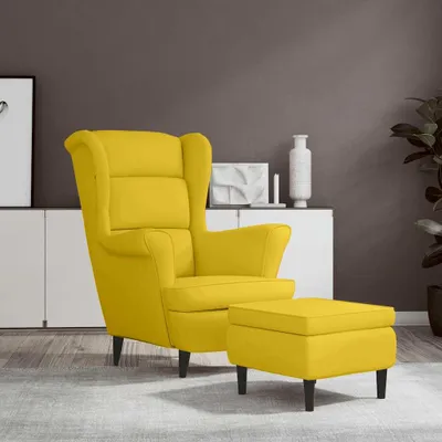 Obrázek produktu pro Křeslo ušák se stoličkou hořčicově žluté samet, 3115938  HangarStore.cz