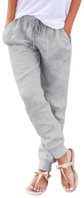 Produktbild von Hose Damen Sommer Casual Baumwolle Leinen Stoffhose Einfarbig Freizeithose Stret