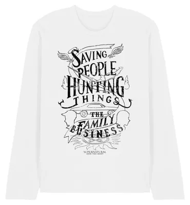 Produktbild von Supernatural - "The Family Business" T-Shirt für Herren/Damen Uni, Langärmlig TV40817 (S) (Weiß)