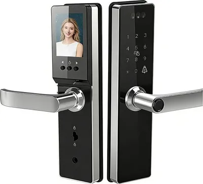 Produktbild von ZELURXX 3D Gesichts­erkennung Fingerabdruck Türschloss WiFi Smart Schloss mit Kamera, Passwort, NFC, App-Steuerung, Fernentriegelung, Silber