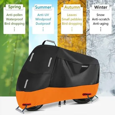 Obrázek produktu pro Voděodolný kryt motoru – kryt na skútr a kolo – ochrana motoru – materiál Oxford 300D – 265 x 105 x 125 cm – stříbrno-oranžový