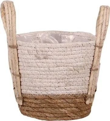 Produktbild von Seegraskorb mit Henkel "bicolor" natur 15x14cm, foliert boho