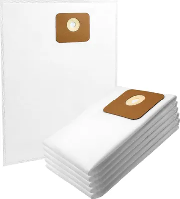 A stack of white vacuum cleaner bags with brown cardboard inserts, and one bag standing upright in the background.