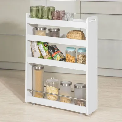 Zdjęcie produktu dla SoBuy Wózek wąski - Wózek kuchenny - Półka do przechowywania - MDF - Biały